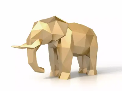 Low Poly Elephant golden Low-poly 3D model