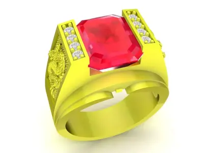 Luxury Rectangular Gemstone Men Ring Jewelry 3D Model  4877 3D print model