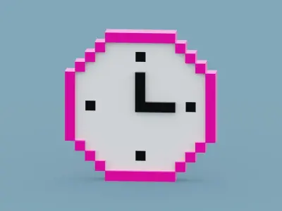 Voxel Pink Clock  Low-poly 3D model