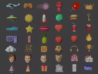 Cartoon Icons Collection Low-poly 3D model