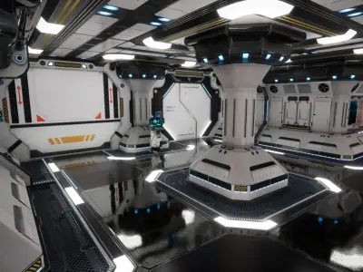 Modular Scifi Interior Spaceship Environment UE4 Low-poly 3D model