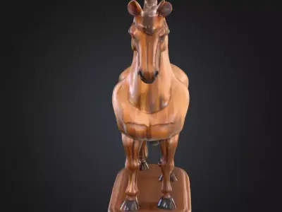 Majestic Wooden Horse Sculpture Low-poly 3D model