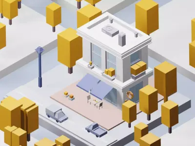 low-poly cafe building  3D model