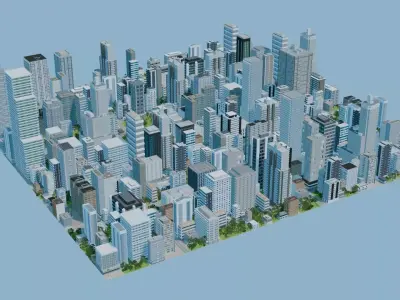 City Downtown Skyscraper Street 07 - DAY Low-poly 3D model