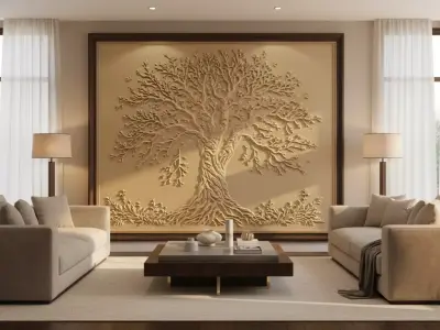 modern tree panel wall decor set relief stl mural CNC 310 3D model