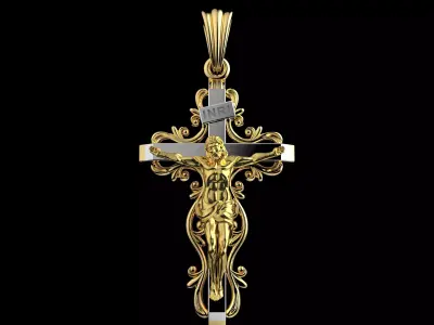 Luxury Gold Crucifix Pendant 3D Model Jesus Cross Jewelry 3D print model