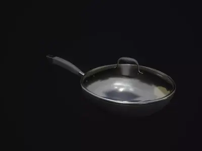frying pan with glass lid Low-poly 3D model