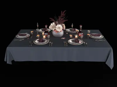 Table setting with bouquet 3D model