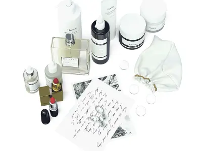 Cosmetics Set 3D Model and beauty products arranged 3D model