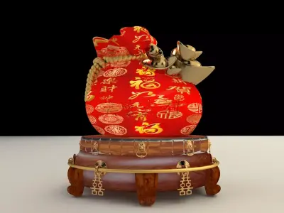 Chinese gold ingot moneybag with display stand  3D model