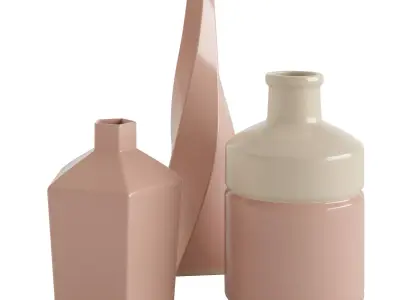 Handmade Pink Ceramic Vase Set 3D model