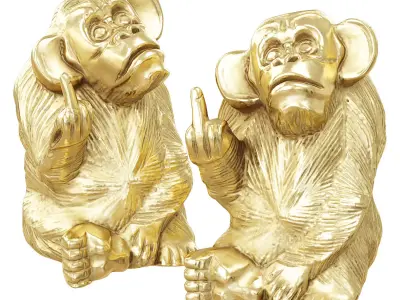 Golden Monkey Statue with Bold Gesture 3D model