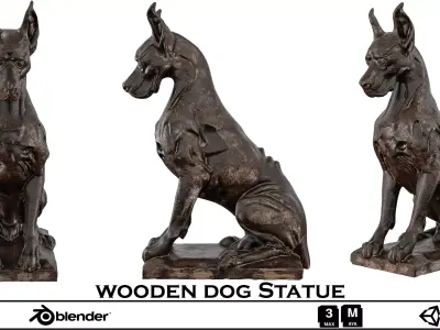 Wooden Dog Statue - Abstract Guard Dog Sculpture  3D model
