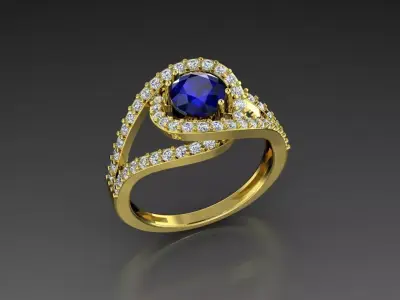 Diamond Jewelry Ring Sapphire blue Cut 3D print model