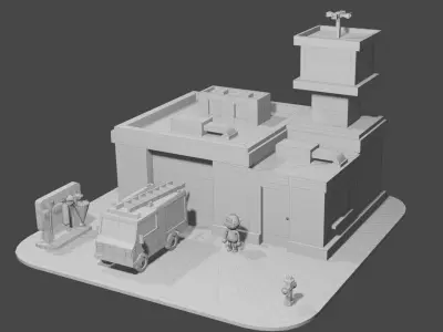 City builder Fire Department Pack Firecar Low poly Low-poly 3D model