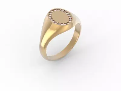 minimalism gold signet ring with diamonds 3D print model