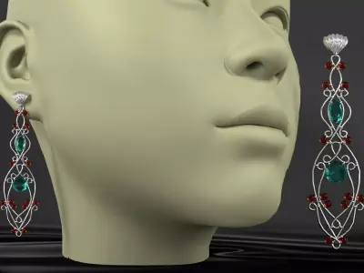 earrings emerald and garnet 3D model