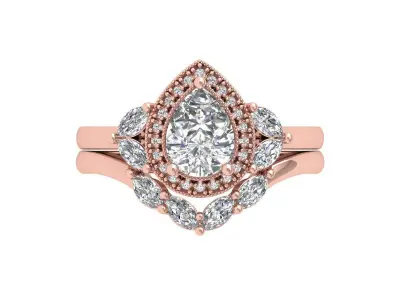 Pear Solitaire Ring Bridal set 3D print model