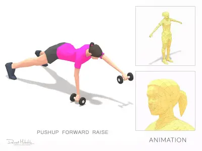 pushup forward raise Exercise Woman Animation Low-poly 3D model