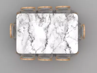 Classic Marble Dining Table Set with 8 Round-Back  Chairs 3D model