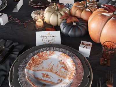 Golden autumn table set 3D model