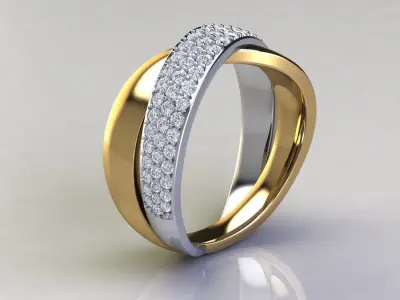 Intertwined yellow and white gold ring with pave P-01-378 3D print model
