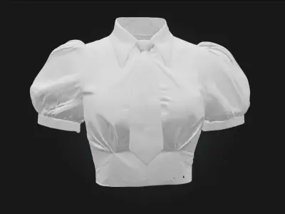 Puff Sleeve Khaki Blouse  Classic Comfort with a Touch  3D model