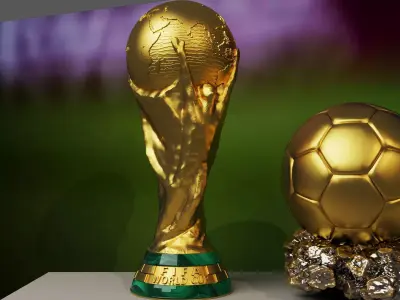 Football Trophy Ball Set   World Cup Style Award Low-poly 3D model