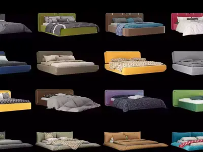 32 models of bed with pillows and blanket full set 3D Model Collection