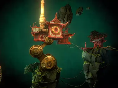 Stylized Fantasy Asian Temple Environment 3D Model 3D model