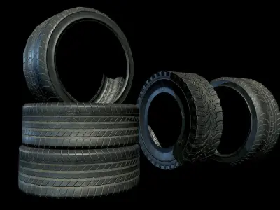 Game-Ready Tires and Rims Low-poly 3D model