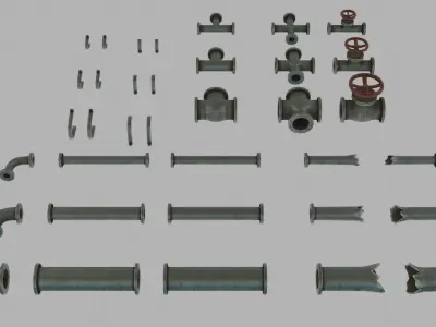 Low Poly Modular PBR Pipe Asset Collection Low-poly 3D model