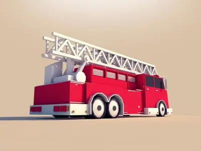 Cartoon Low Poly Fire Truck Car  Low-poly 3D model