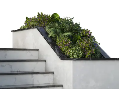 entrance and exit stairs building and yard concrete vase 3D model