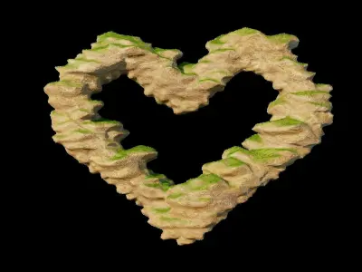 Fantasy heart terrain garden and lanscape WET effect included 3D model