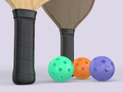 Wooden Pickleball Paddles and Balls 3D model