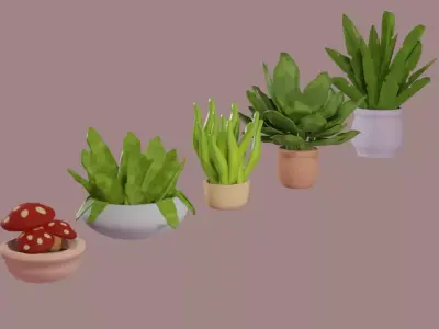 Cute Cartoon Houseplant Pack Low-poly 3D model