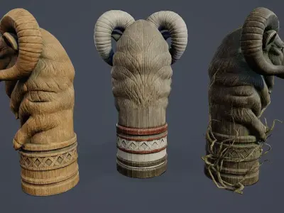 Totem Pole Ram PBR Low-poly 3D model