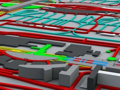 Paris Charles De Gaulle CDG Roissy Airport Roads Buildings PT 3D model