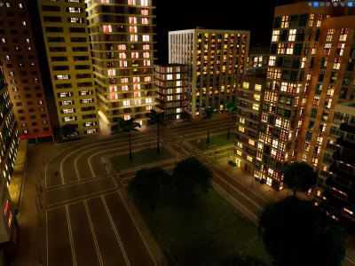 City Downtown Skyscraper Street - Night - Unreal - Lot 03 Low-poly 3D model