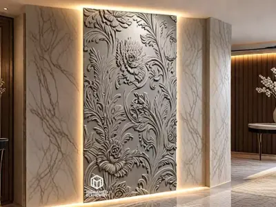 modern rose panel wall decor set relief stl mural CNC 298 3D model