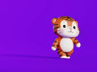 Cartoon Tiger Chibi Kawaii Character Rigged Animated Low-poly 3D model