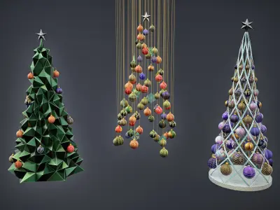 Christmas Tree and Ornaments Set Low-poly 3D model