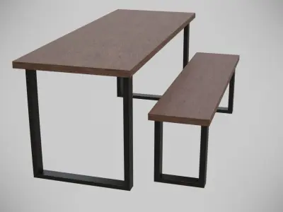 Dining Table set-dark wood Low-poly 3D model