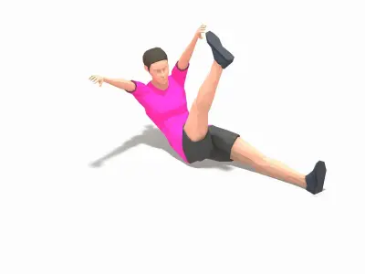 opposite hand to toe touch Exercise Woman Animation Low-poly 3D model