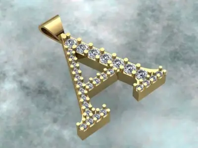 Letter A Diamond Golden Necklace 3D print model