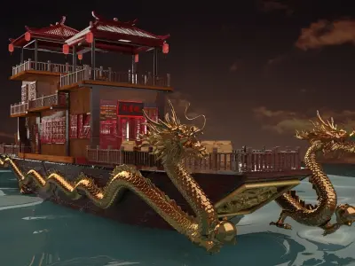 Chinese dragon  house boat   3D model