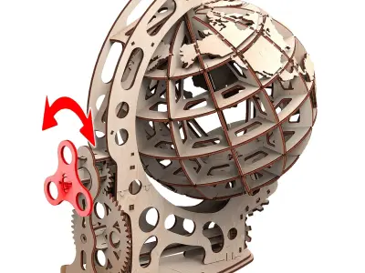 The Globe - 3D DIY Wooden Mechanical Globe Puzzle Model 3D model