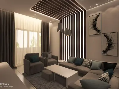 Contemporary Living room and reception with balcony 3D model