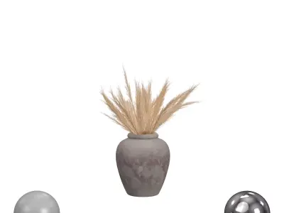 Hand Painted Indonesian Vase with Pampas 3D model